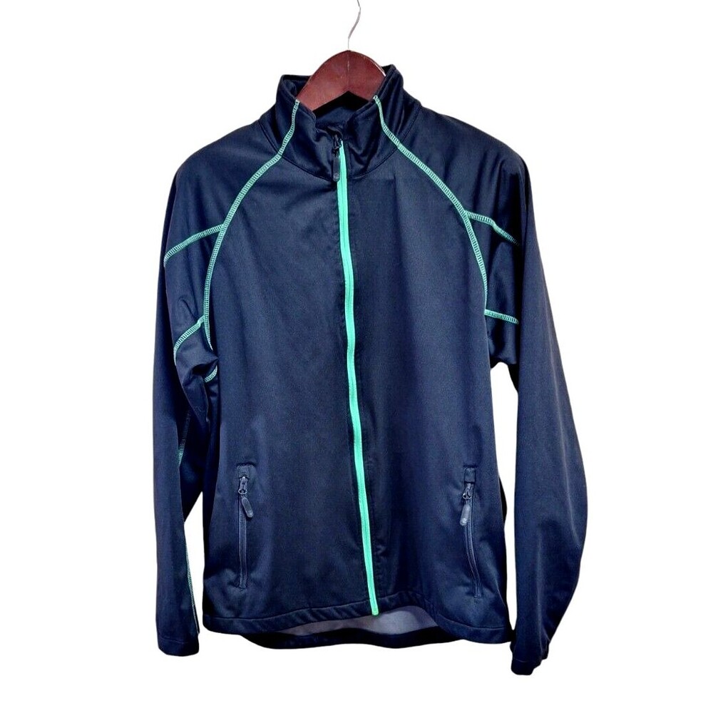 Black Fendt Lightweight Full Zip Jacket Size Large Green Contrast Stitching